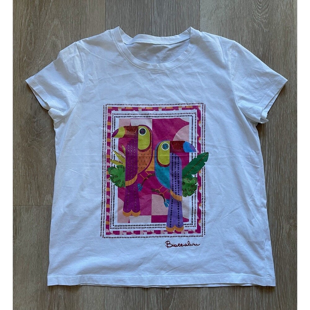Braccualini 100%cotton t-shirt |parrot graphic Sz Med. Resort Wear